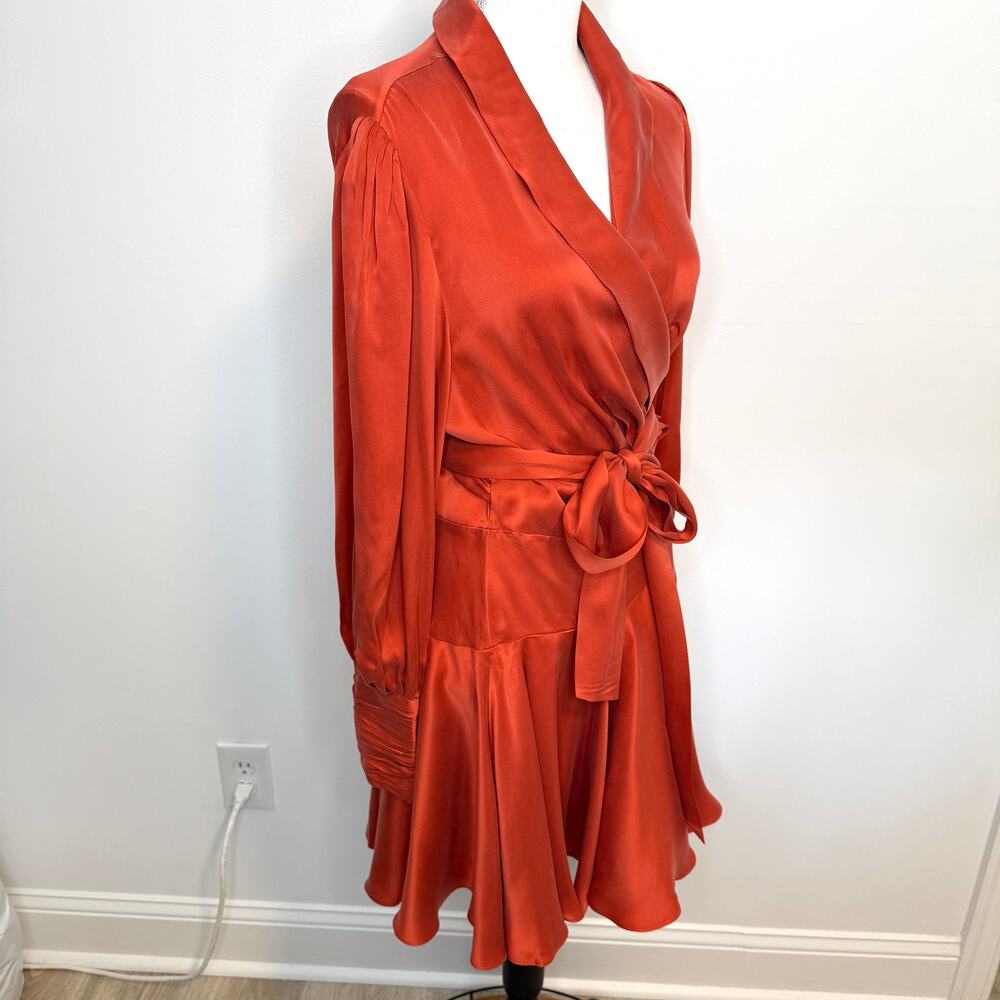 ZIMMERMANN Silk Wrap Long Sleeve Mini Dress In Crimson Size 10 New - Picture 9 of 16
